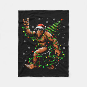 Santa Bigfoot Christmas Tree Xmas Lights Funny Sas Fleece Blanket