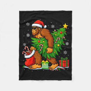 Santa Bigfoot Christmas Tree Xmas Lights Funny Sas Fleece Blanket