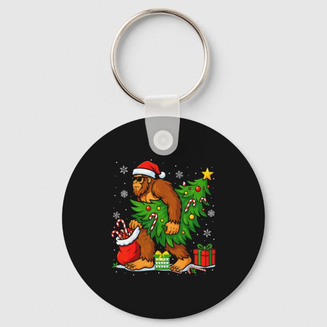 Santa Bigfoot Christmas Tree Xmas Lights Funny Sas Key Ring (Front)