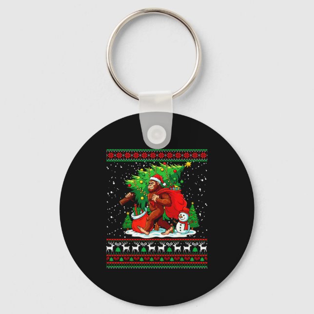 Santa Bigfoot Christmas Tree Xmas Lights Funny Sas Key Ring (Front)