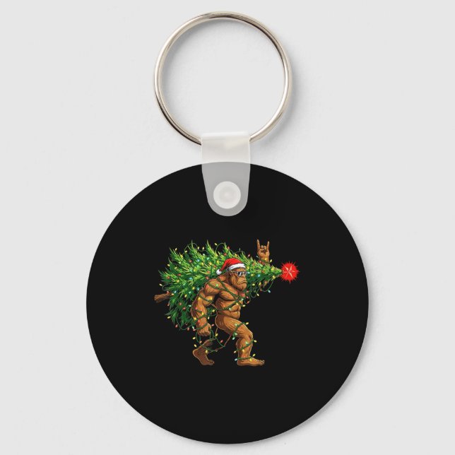 Santa Bigfoot Christmas Tree Xmas Lights Funny Sas Key Ring (Front)