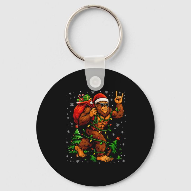 Santa Bigfoot Christmas Tree Xmas Lights Funny Sas Key Ring (Front)