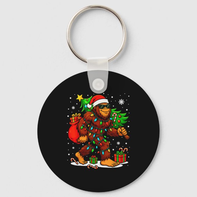Santa Bigfoot Christmas Tree Xmas Lights Funny Sas Key Ring (Front)