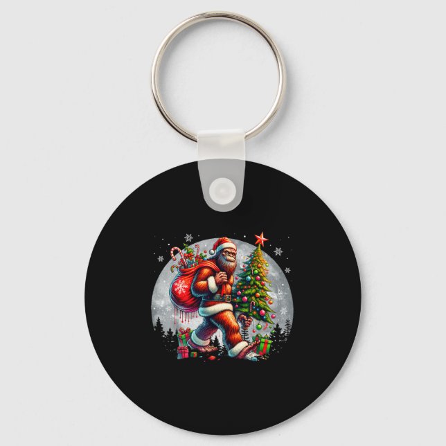 Santa Bigfoot Christmas Tree Xmas Lights Funny Sas Key Ring (Front)