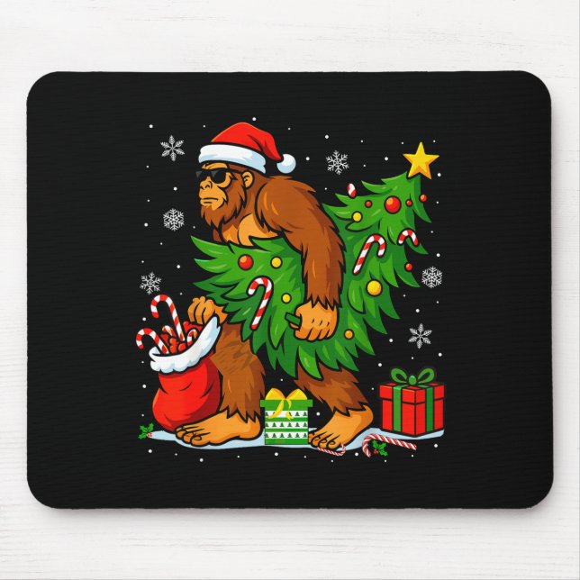 Santa Bigfoot Christmas Tree Xmas Lights Funny Sas Mouse Mat (Front)