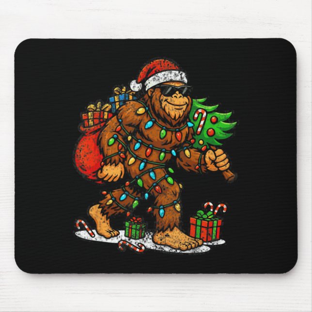 Santa Bigfoot Christmas Tree Xmas Lights Funny Sas Mouse Mat (Front)