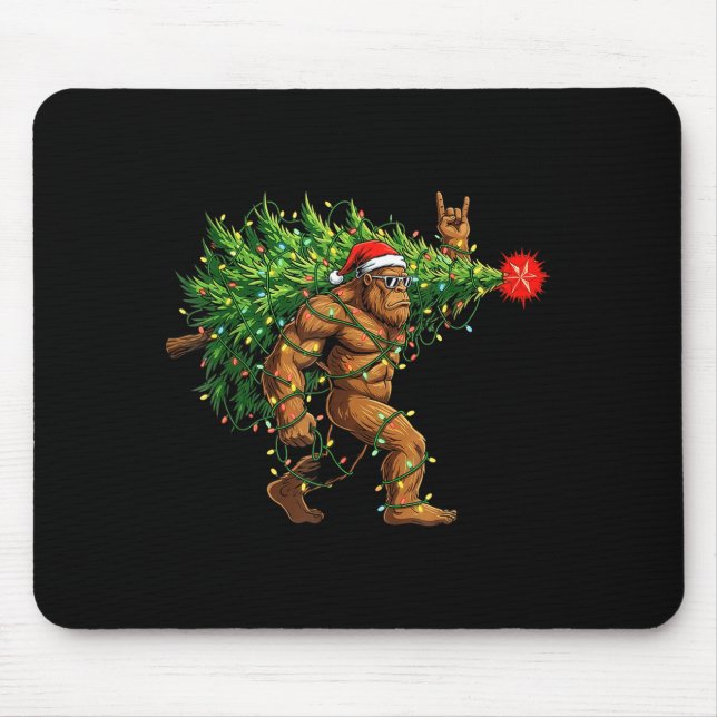 Santa Bigfoot Christmas Tree Xmas Lights Funny Sas Mouse Mat (Front)