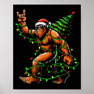 Santa Bigfoot Christmas Tree Xmas Lights Funny Sas Poster