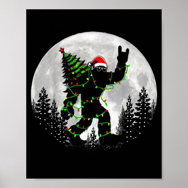 Santa Bigfoot Christmas Tree Xmas Lights Funny Sas Poster (Front)