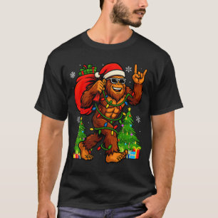 Santa Bigfoot Christmas Tree Xmas Lights Funny Sas T-Shirt
