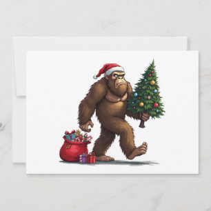 Santa Bigfoot Christmas Tree Xmas Lights Invitation