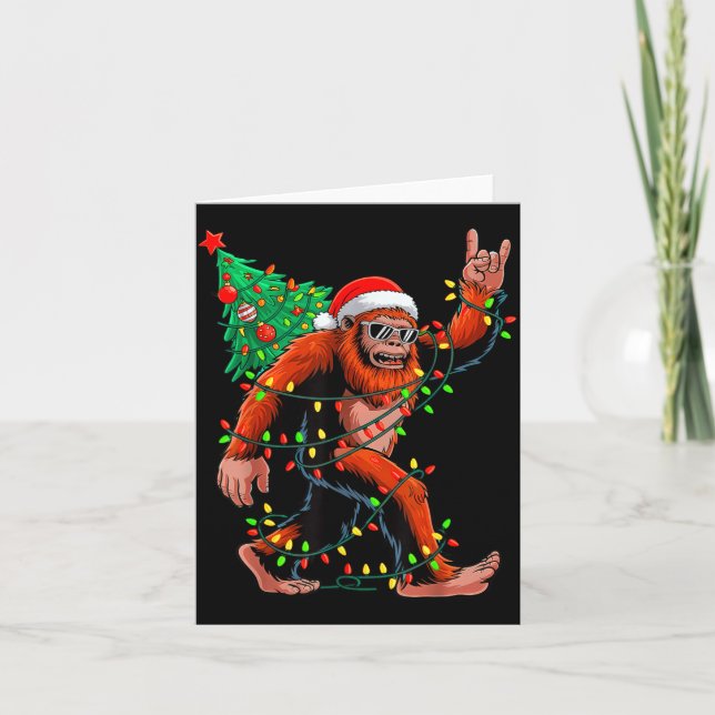 Santa Bigfoot Christmas Tree Xmas Lights Sasquatch Card (Front)