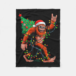 Santa Bigfoot Christmas Tree Xmas Lights Sasquatch Fleece Blanket