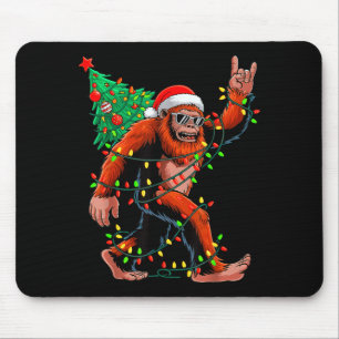 Santa Bigfoot Christmas Tree Xmas Lights Sasquatch Mouse Mat