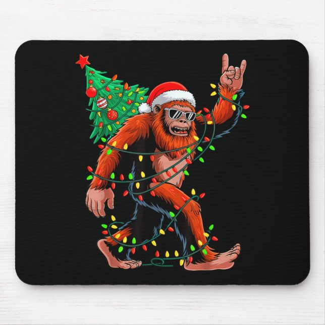 Santa Bigfoot Christmas Tree Xmas Lights Sasquatch Mouse Mat (Front)