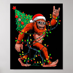 Santa Bigfoot Christmas Tree Xmas Lights Sasquatch Poster