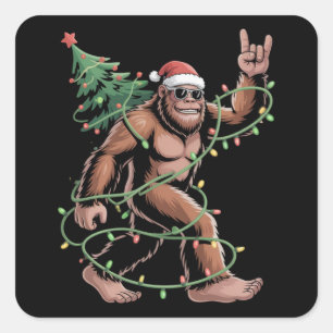 Santa Bigfoot Christmas Tree Xmas Lights Sasquatch Square Sticker