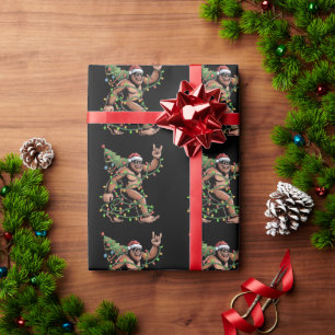 Santa Bigfoot Christmas Tree Xmas Lights Sasquatch Wrapping Paper