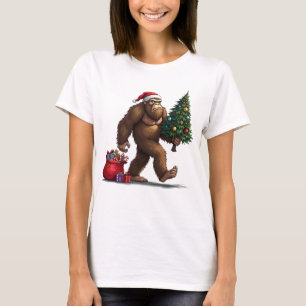Santa Bigfoot Christmas Tree Xmas Lights  T-Shirt