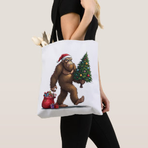 Santa Bigfoot Christmas Tree Xmas Lights Tote Bag