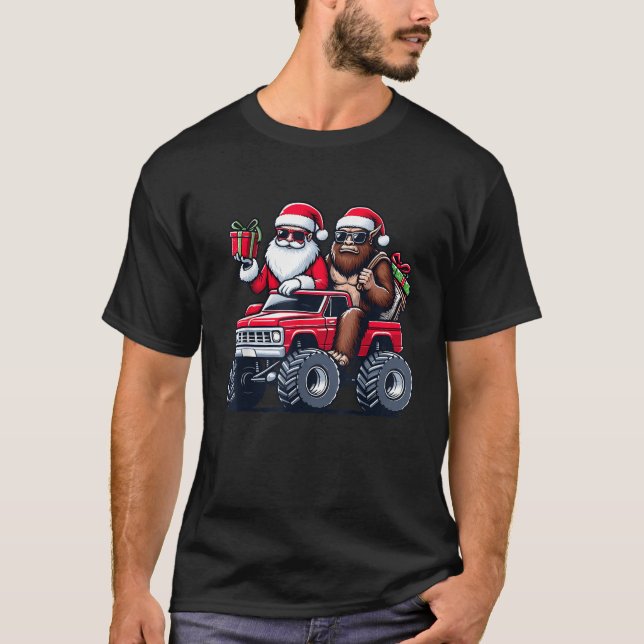 Santa Bigfoot Riding Monster Truck Christmas Toddl T-Shirt (Front)