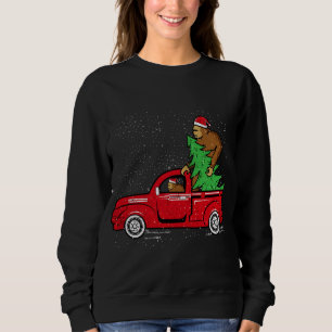 Santa Bigfoot Riding Red Truck Sasquatch Christmas Sweatshirt