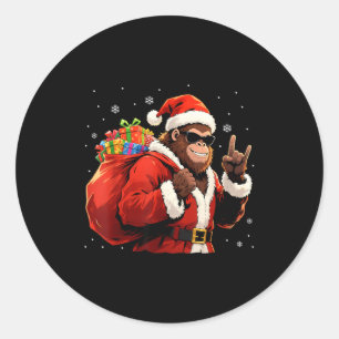 Santa Bigfoot Rock Christmas Funny Holiday Tee Classic Round Sticker
