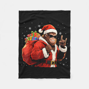 Santa Bigfoot Rock Christmas Funny Holiday Tee Fleece Blanket