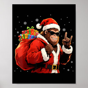 Santa Bigfoot Rock Christmas Funny Holiday Tee  Poster