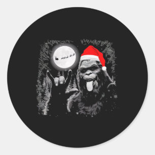 Santa Bigfoot Rock On Christmas Funny Xmas Sasquat Classic Round Sticker