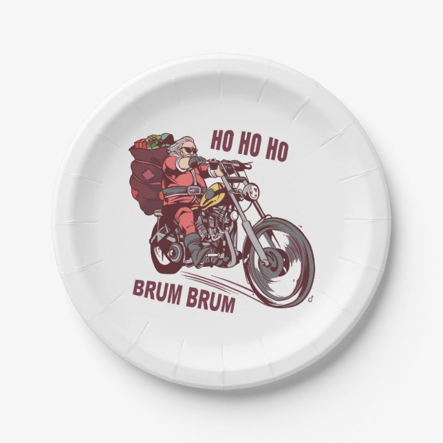 Santa Biker Christmas Costume for Bikers Invitatio Paper Plate (Front)