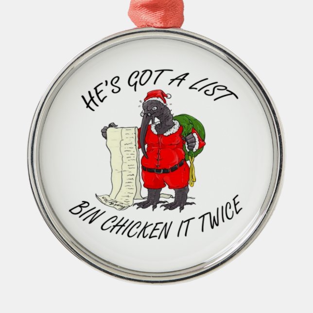 Santa Bin Chicken  Metal Tree Decoration (Front)