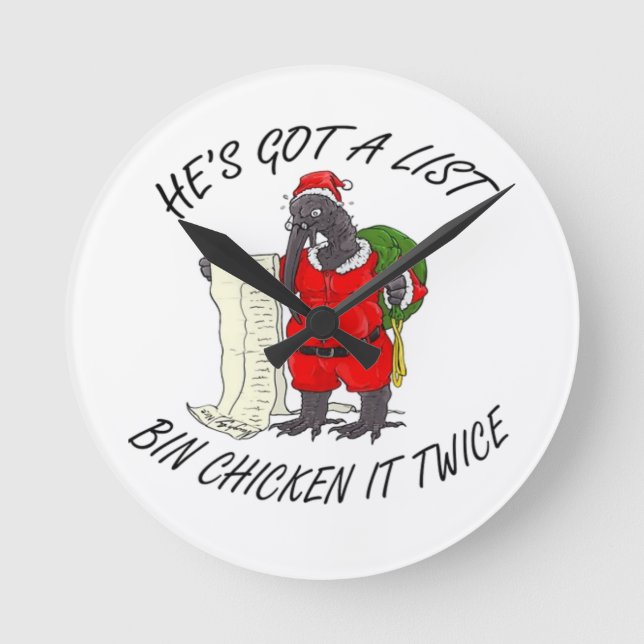 Santa Bin Chicken  Round Clock (Front)