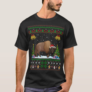 Santa Bison Animal Xmas Lighting Ugly Bison Christ T-Shirt