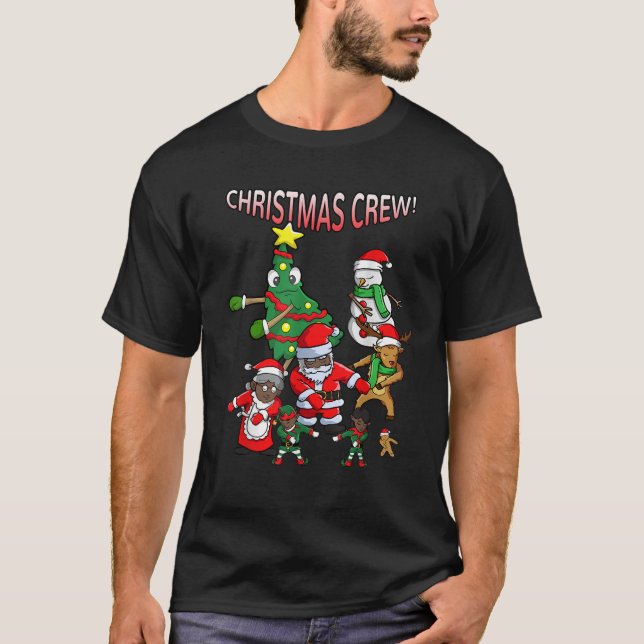 Santa Black African American Christmas Crew Flossi T-Shirt (Front)