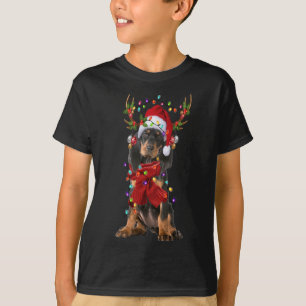 Santa Black and Tan Coonhound Dog Reindeer Christm T-Shirt