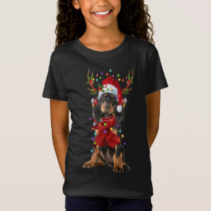 Santa Black and Tan Coonhound Dog Reindeer Christm T-Shirt