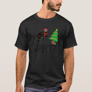 Santa Black Cat and Christmas Light What T-Shirt