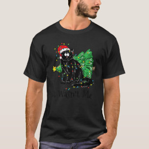 Santa Black Cat Christmas Tree Lights Funny Xmas K T-Shirt