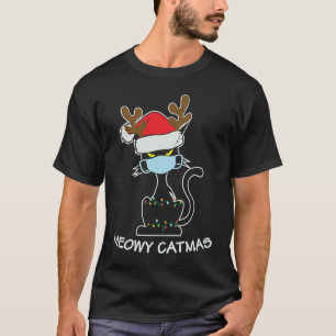 Santa Black Cat Mask Meowy Catmas Christmas Quaran T-Shirt