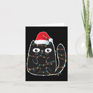 Santa Black Cat Tangled Up In Christmas Cat Lover  Card