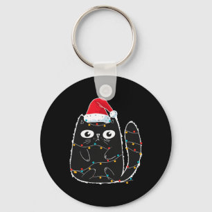 Santa Black Cat Tangled Up In Christmas Cat Lover Key Ring