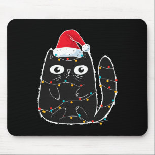 Santa Black Cat Tangled Up In Christmas Cat Lover Mouse Mat
