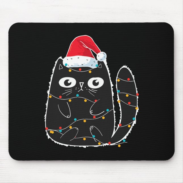 Santa Black Cat Tangled Up In Christmas Cat Lover  Mouse Mat (Front)