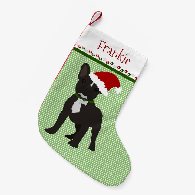 Santa Black French Bulldog Personalised Small Christmas Stocking (Front (Hanging))