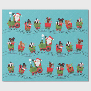 Santa & Black Girl on Train Wrapping Paper