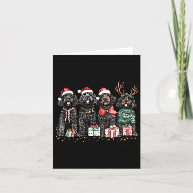 Santa Black Goldendoodle Christmas Winter Goldendo Card (Front)