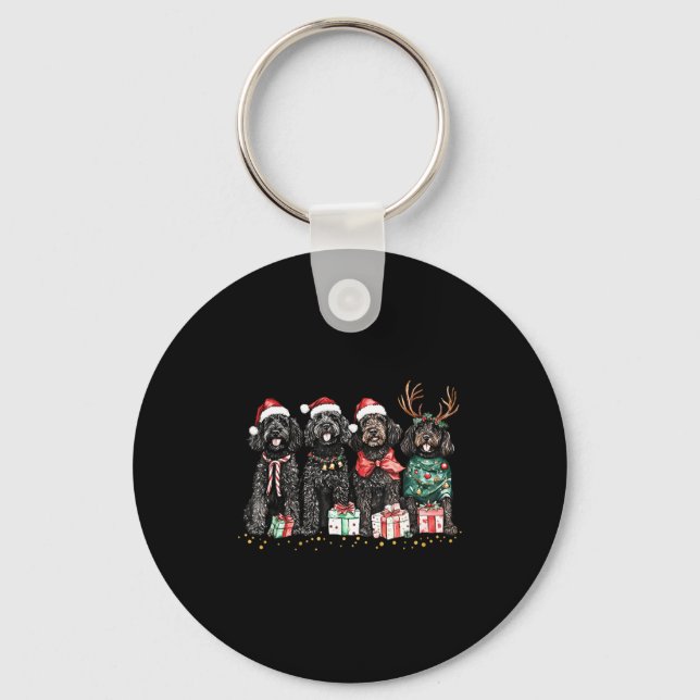 Santa Black Goldendoodle Christmas Winter Goldendo Key Ring (Front)