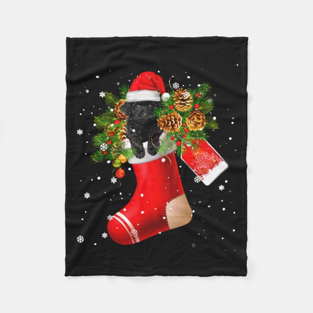 Santa Black Toy Odle In Christmas Sock Pajama  Fleece Blanket (Front)