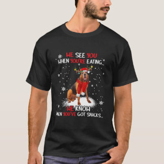 Santa Bloodhound Reindeer Light Christmas Pajama  T-Shirt
